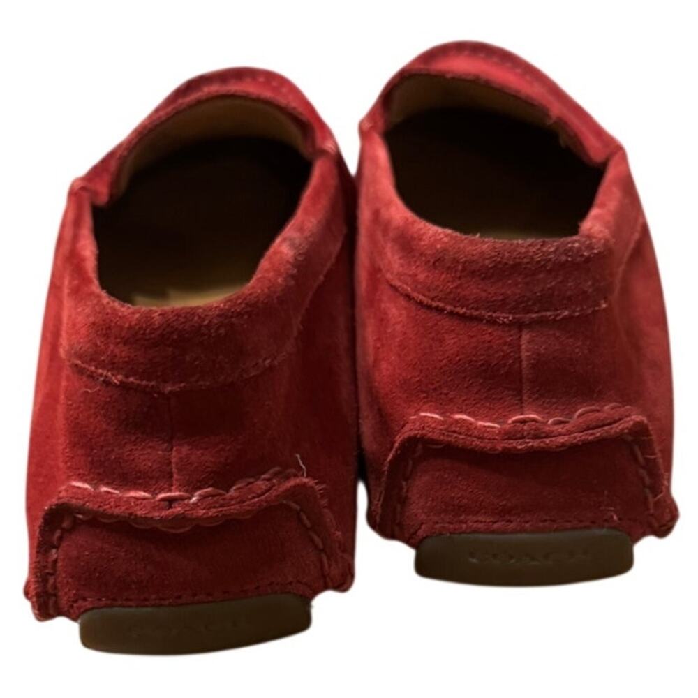 Coach Amber Driver Loafer Red Suede | Size 7B / 37 | Gold Logo Moccasin Flats - Picture 5 of 7